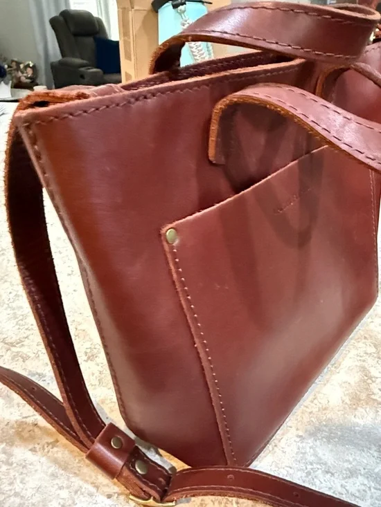Portland Leather Burgundy Brown Compact Leather Tote - Picture 4 of 8